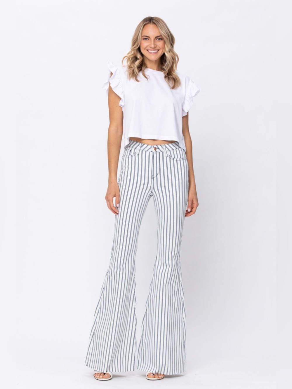 Judy Blue Super Flare Striped Jeans White Blue Size 1/25